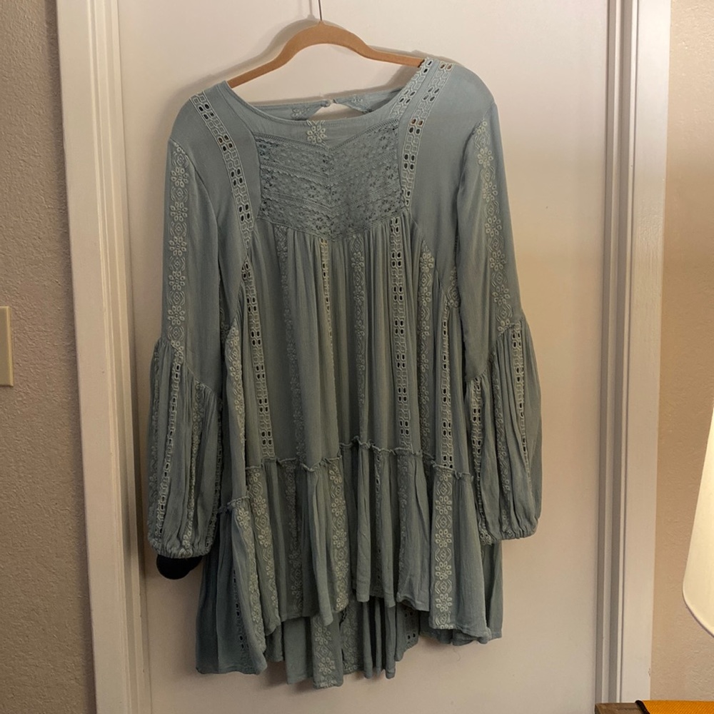 FREE PEOPLE TURQUOISE LONG SLEEVE DRESS